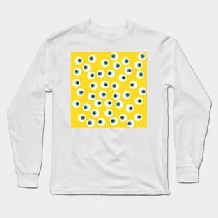 Cute Blue Eyes on Yellow Background Long Sleeve T-Shirt